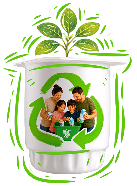 Pote de yogurt y la familia.